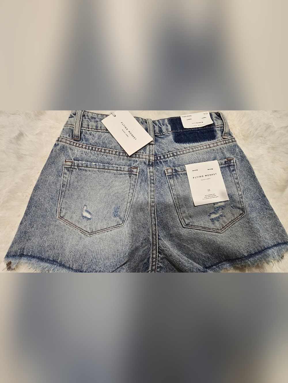 Flying Monkey Denim Shorts Women Size 23 High Rise Distressed Light Wash NWT